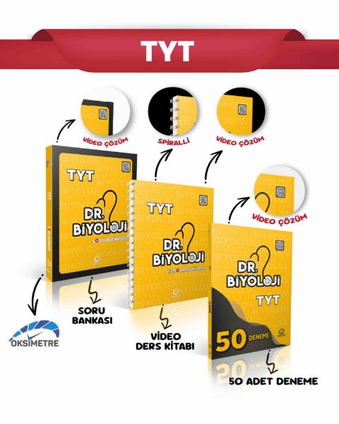 DR.BİYOLOJİ TYT SORU BANKASI+TYT VİDEO DERS KİTABI+TYT 50 DENEME 3LÜ SET resmi