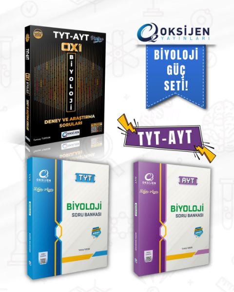 OKSİJEN TYT-AYT BİYOLOJİ SORU BANKASI-OXİ BİYOLOJİ DENEY VE ARAŞTIRMA SORULARI 3LÜ SET resmi